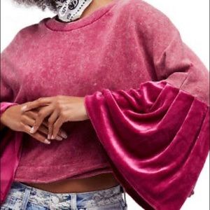 FREE PEOPLE Velvet Bell Sleeve Pink Sweater